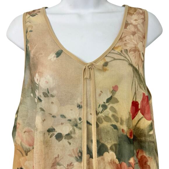 Vintage 90s Beige Pink Green Floral Roses Sheer Coquette Lingerie Dress size L - Picture 3 of 8